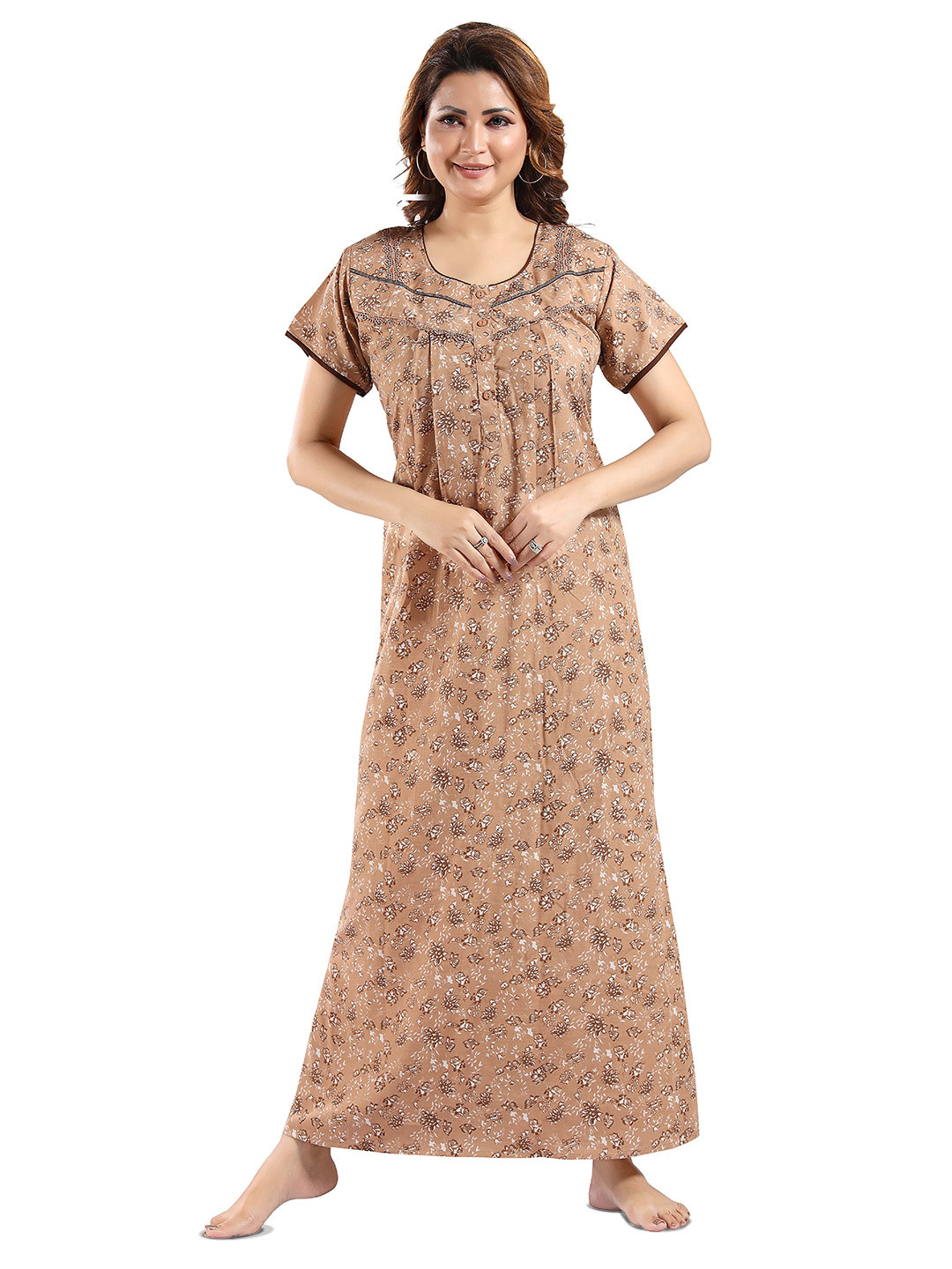 

NIGHT QUEEN Printed Maxi Nightdress, Brown