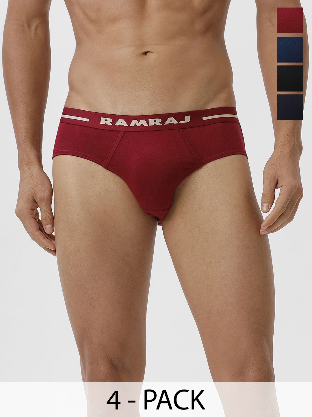 

Ramraj Men Pack of 4 Pure Cotton Combed Outer Elastic Briefs SURYOE_NYBLBKCY-4P, Navy blue