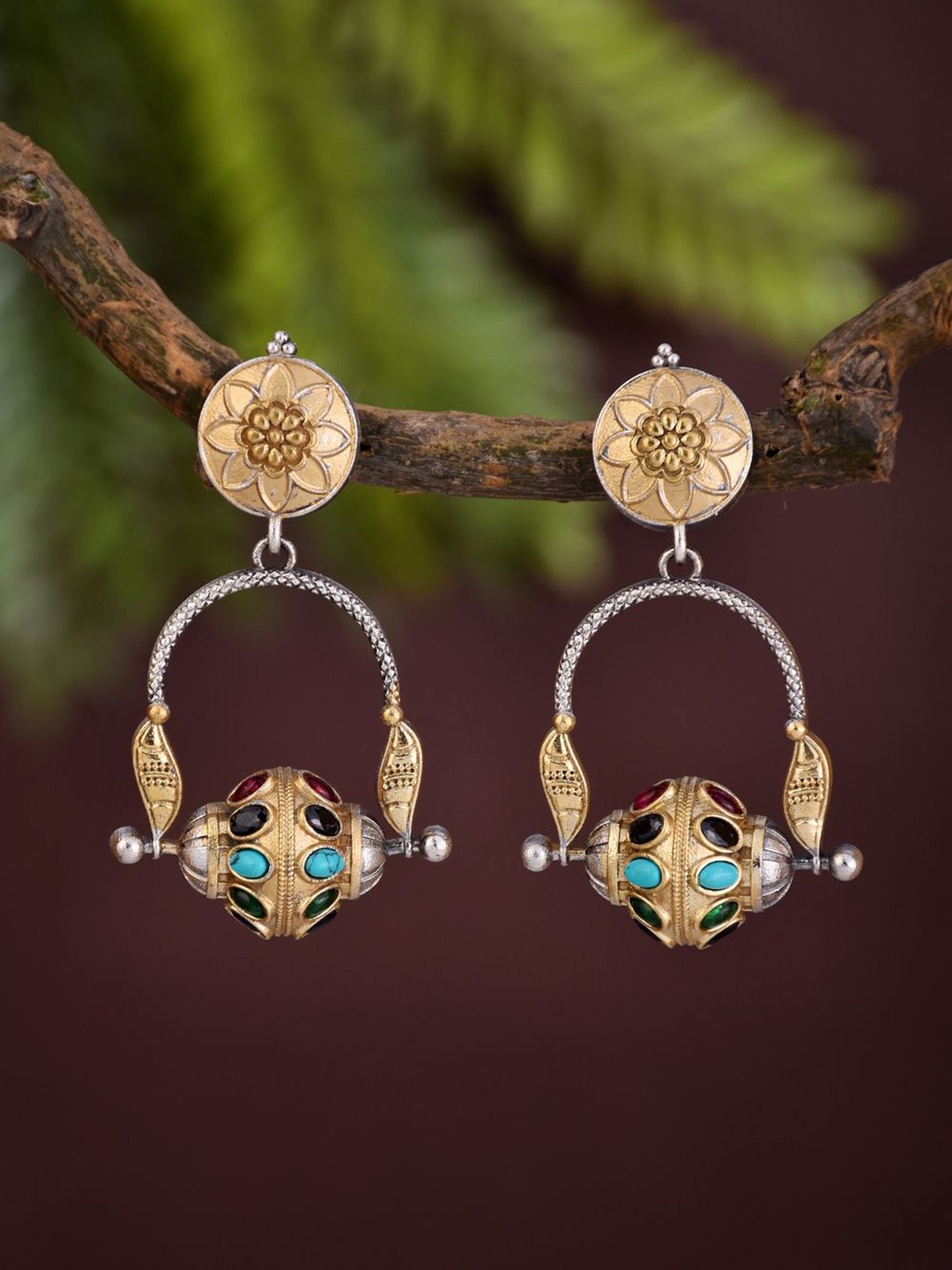 

Anvik Artificial Stones Studded Contemporary Drop Earrings, Gold
