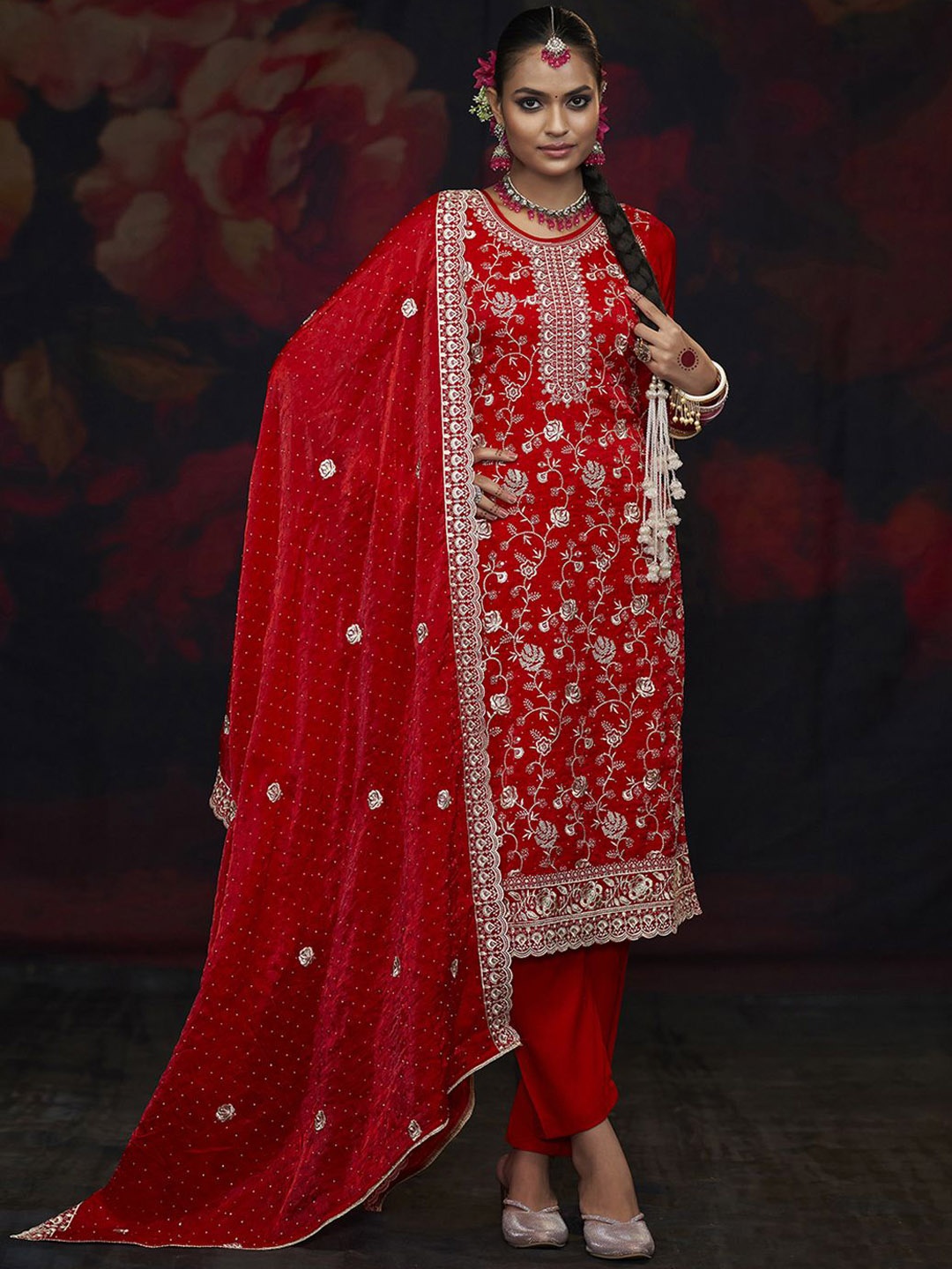 

Anouk Embroidered Unstitched Dress Material, Red