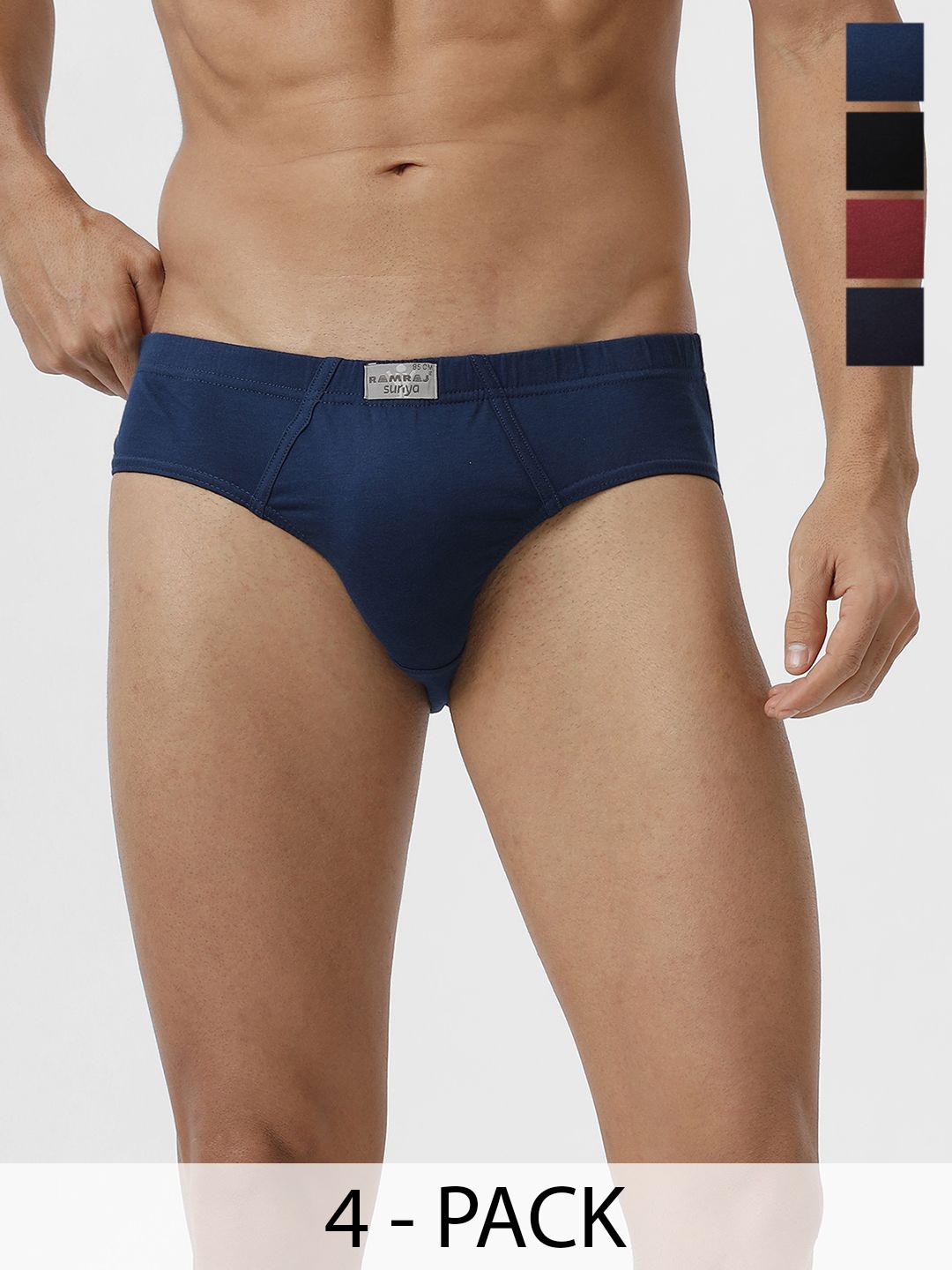 

Ramraj Men Pack of 4 Solid 100% Soft Combed Fine Jersey Inner Elastic Briefs, Navy blue