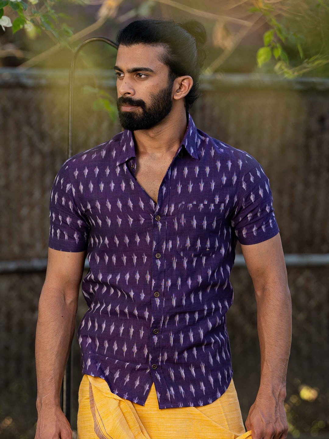 

Seamstress Men Classic Fit Spread Collar Abstract Printed Cotton Casual Shirt, Purple