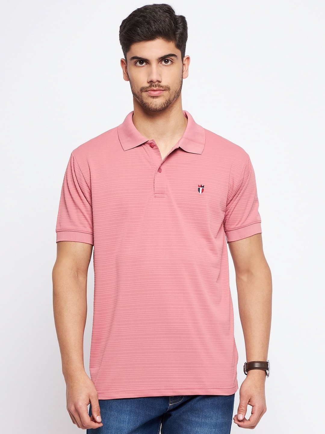 

MXN Men Solid Polo Collar Cotton T-shirt, Peach