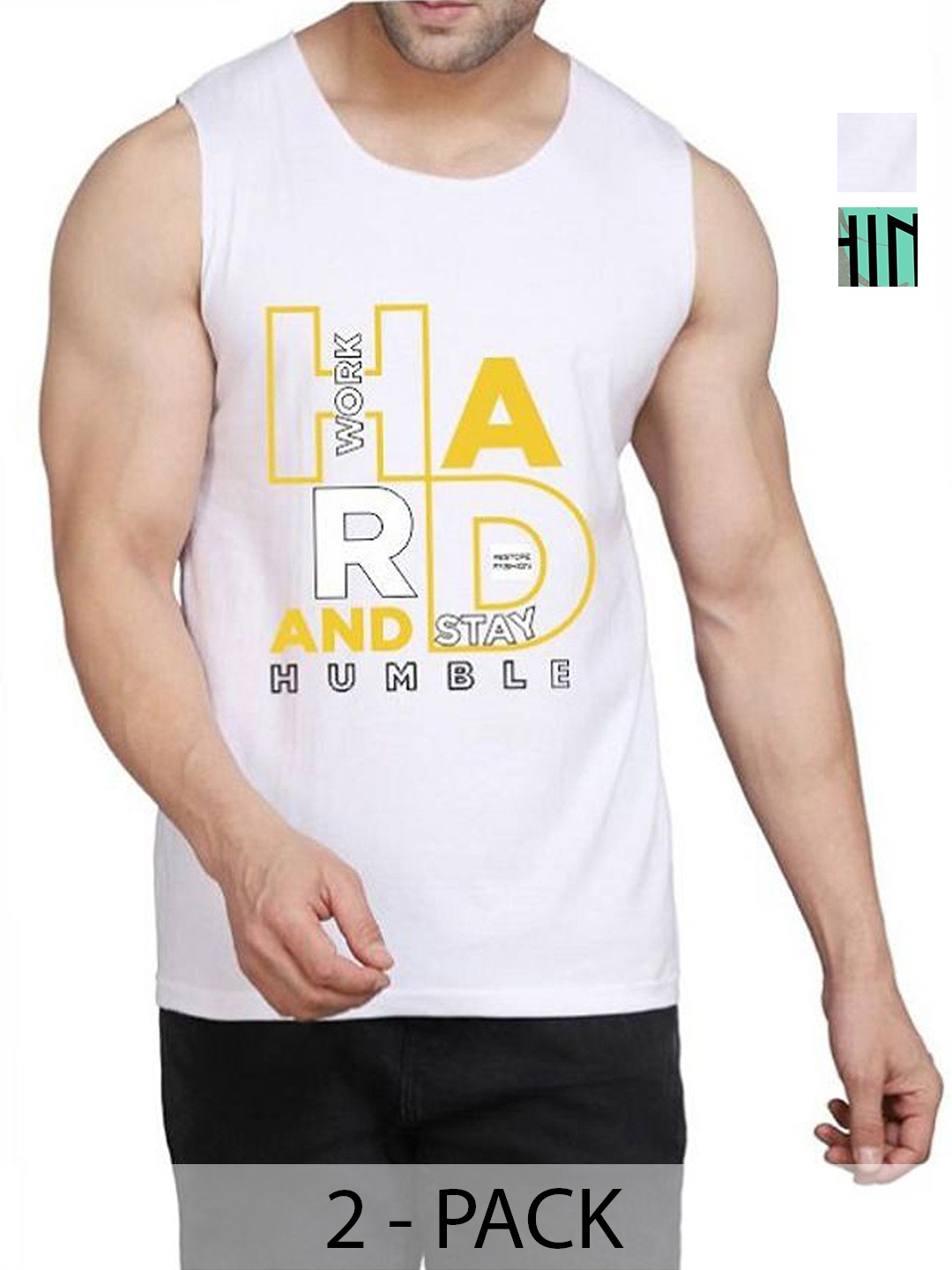 

WOOSTRO Men Pack Of 2 Typography Printed Round Neck Cotton Slim Fit T-shirts, Green