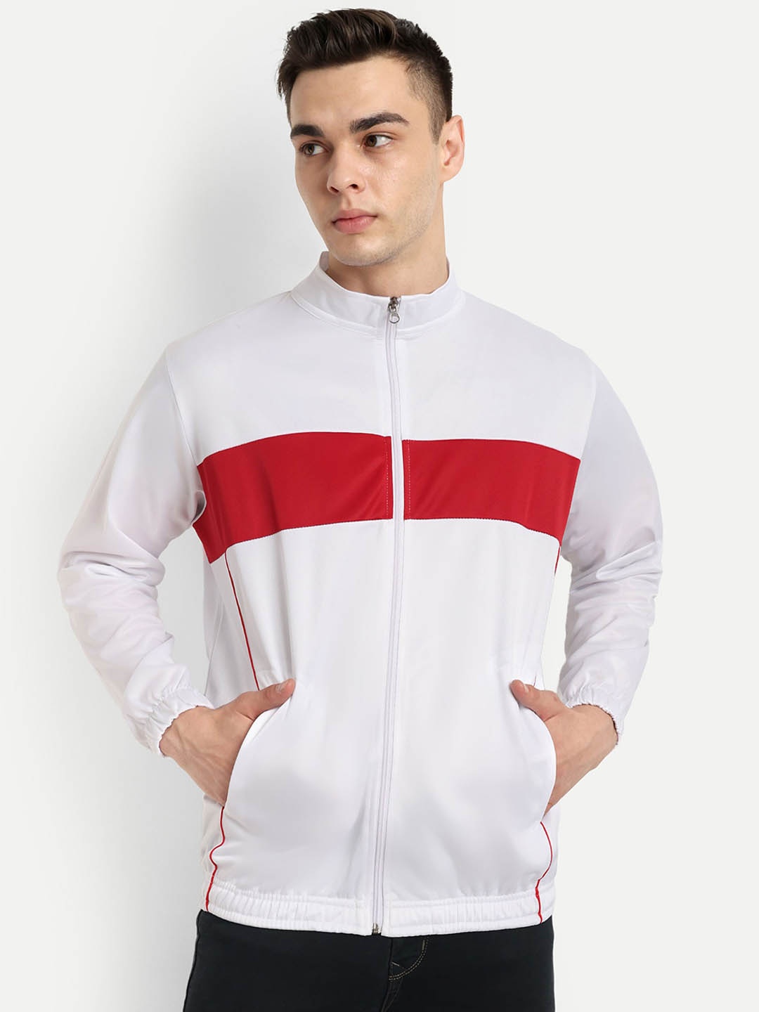 

Metronaut Men Mock Collar Solid Sports Lightweight Bomber Jacket, White