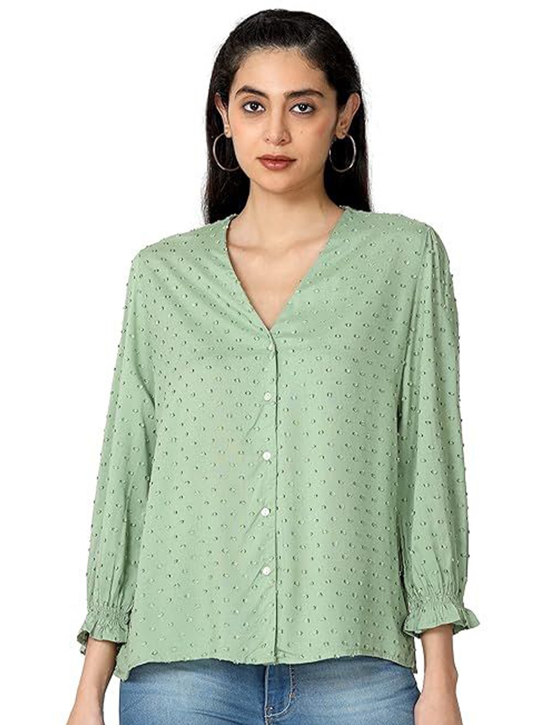 

GLAM & CHIQUE Embroidered Puff Sleeve Top, Green