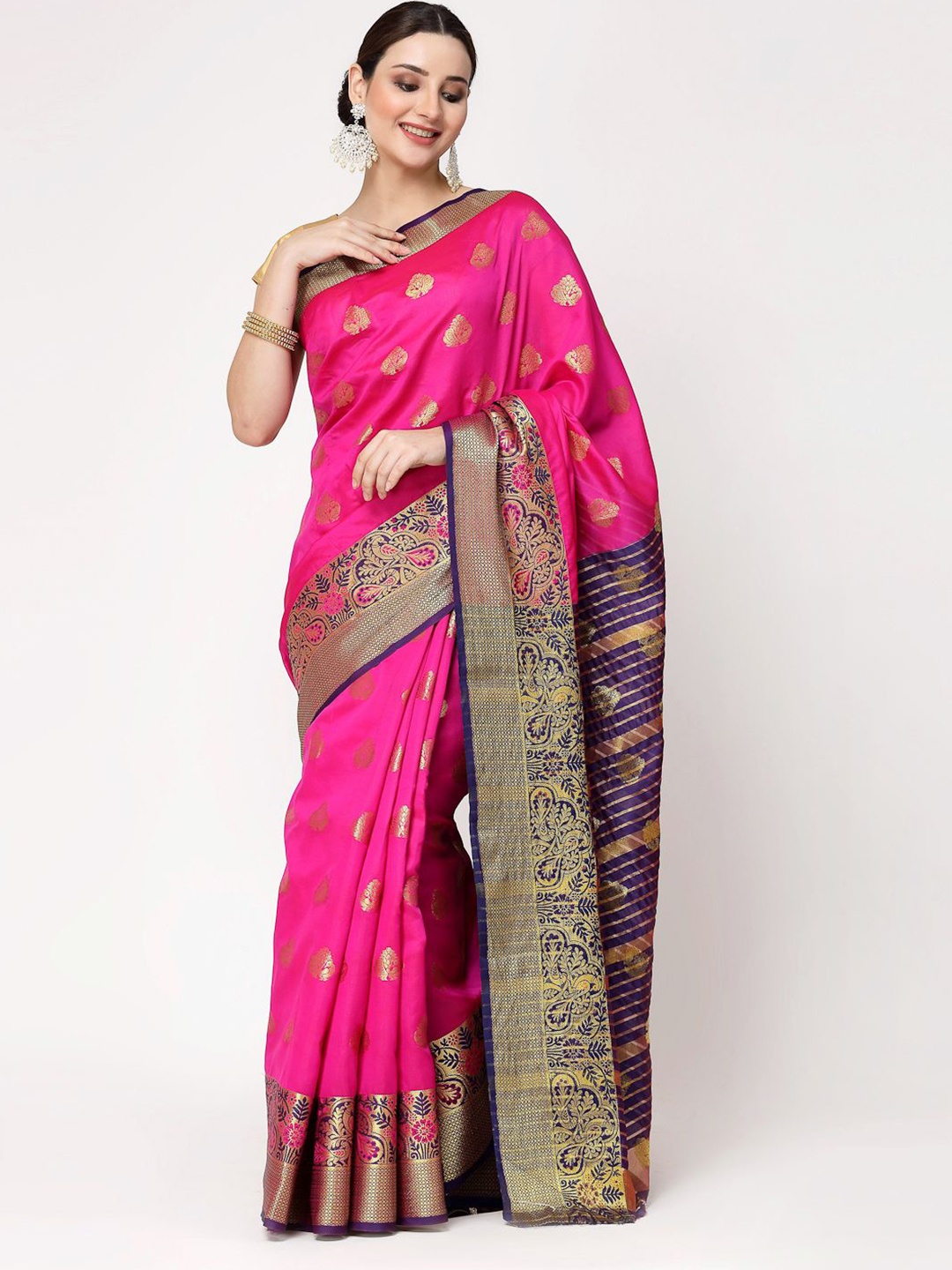 

RAJUL Woven Design Zari Silk Cotton Banarasi Saree, Pink