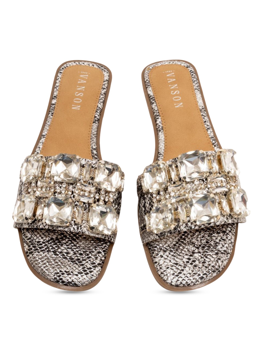 

VANSON SHOES Women Embellished Open Toe Flats, Silver