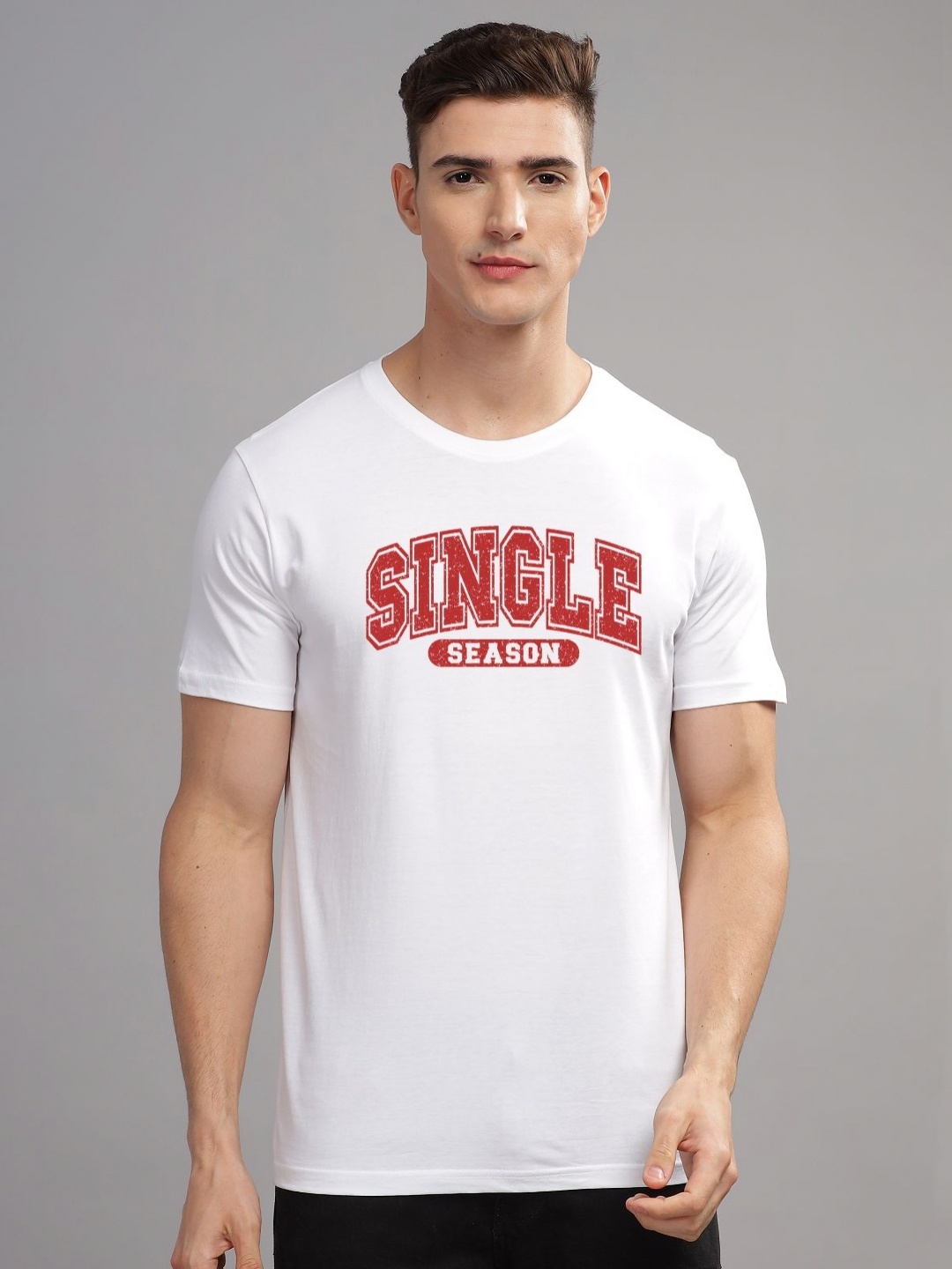

ADRO Men Typography Printed Round Neck Cotton T-shirt, White