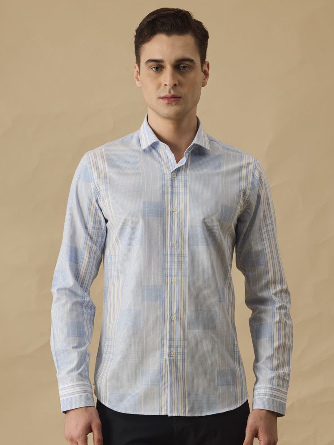 

Snitch Men Classic Slim Fit Opaque Checked Casual Shirt, Blue