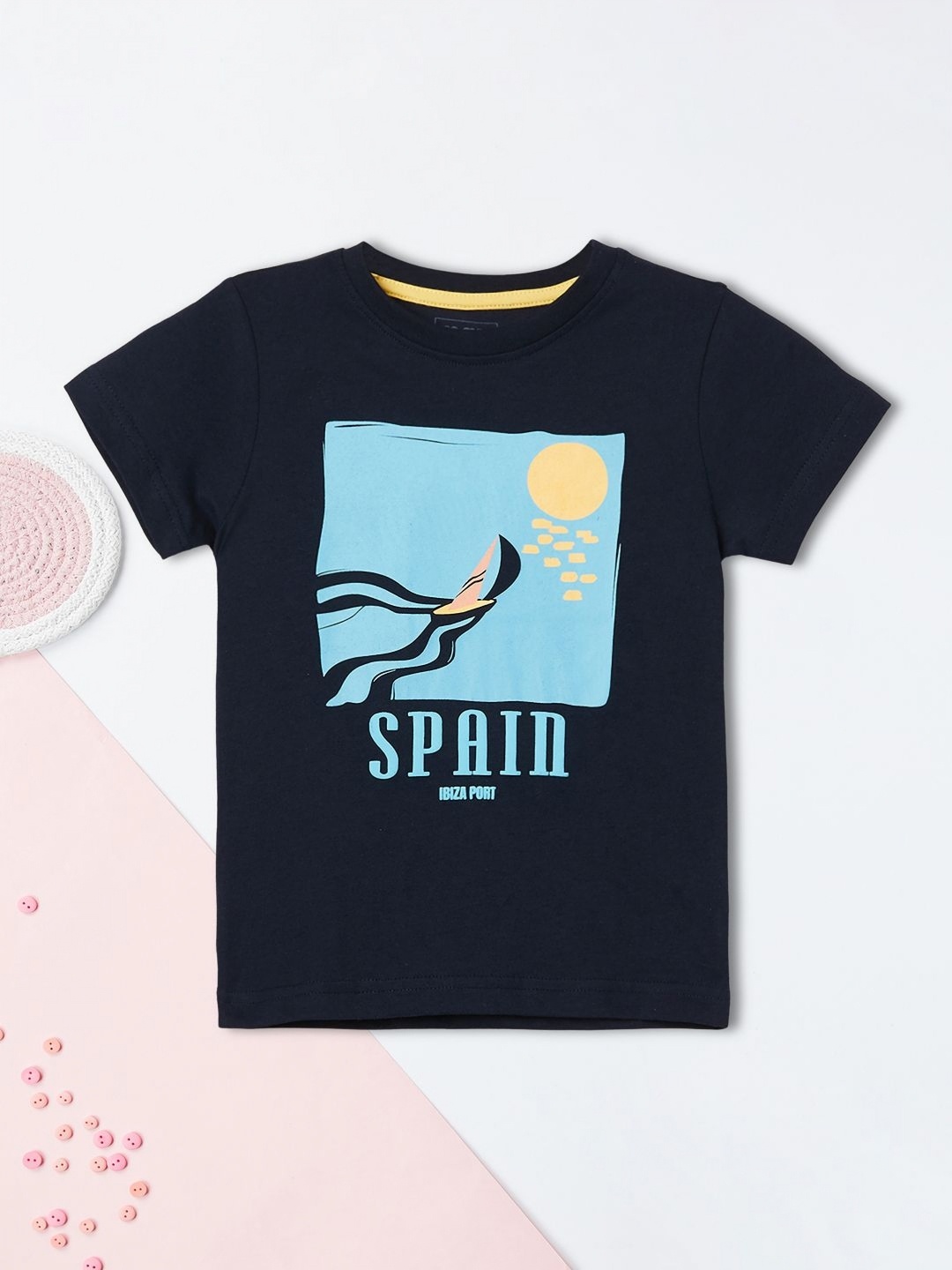 

max Boys Graphic Printed Round Neck Cotton T-shirt, Navy blue