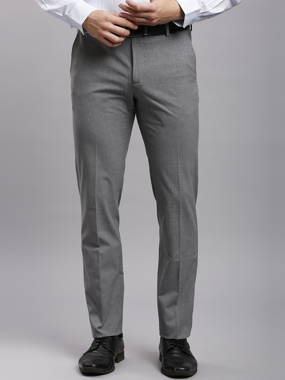 

Reid & Taylor Men Tailored Mid-Rise Hook and Bar Closure Trousers, Grey