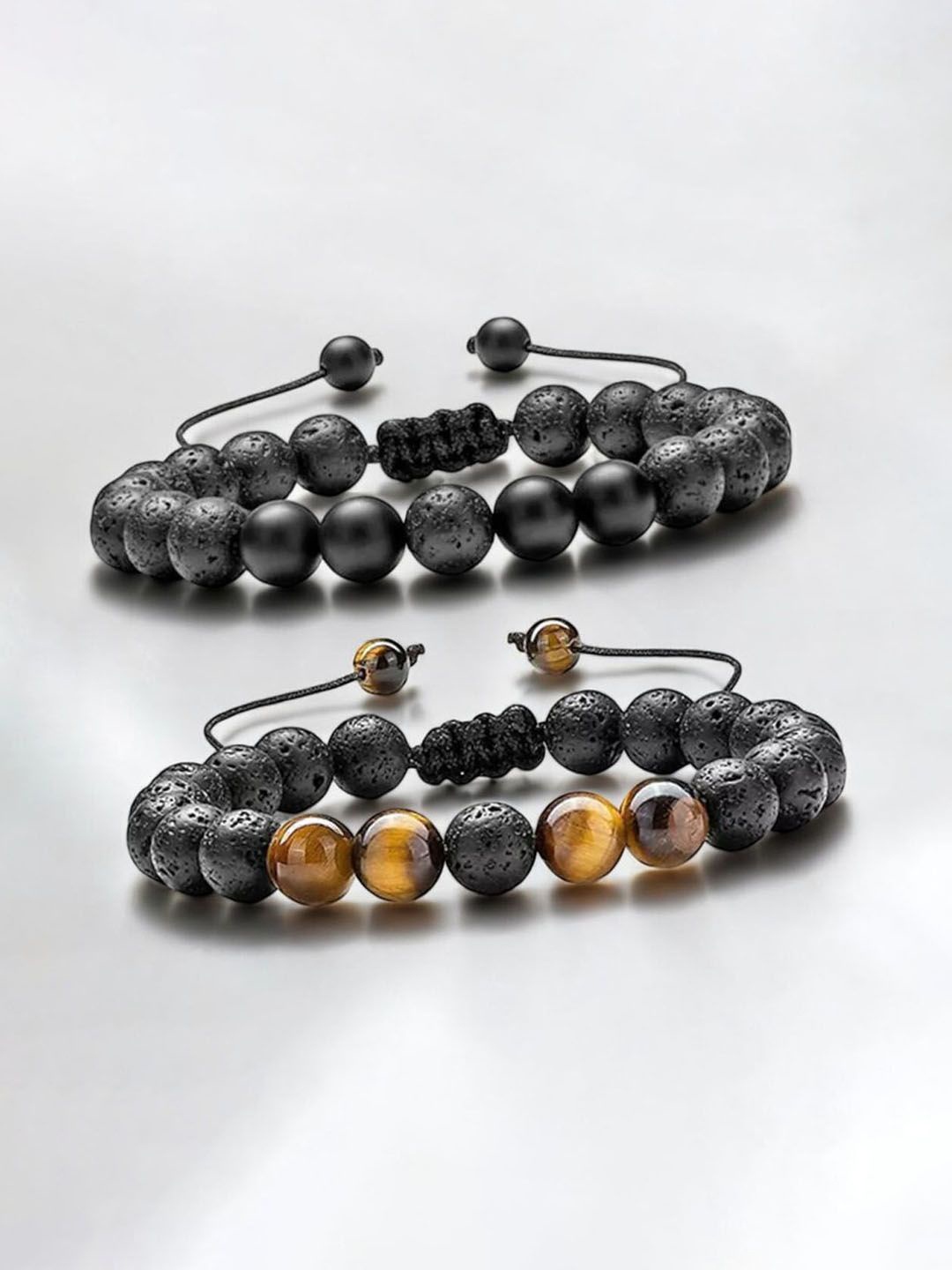 

Jewels Galaxy Men Set Of 2 Artificial Beaded Bracelet, Black