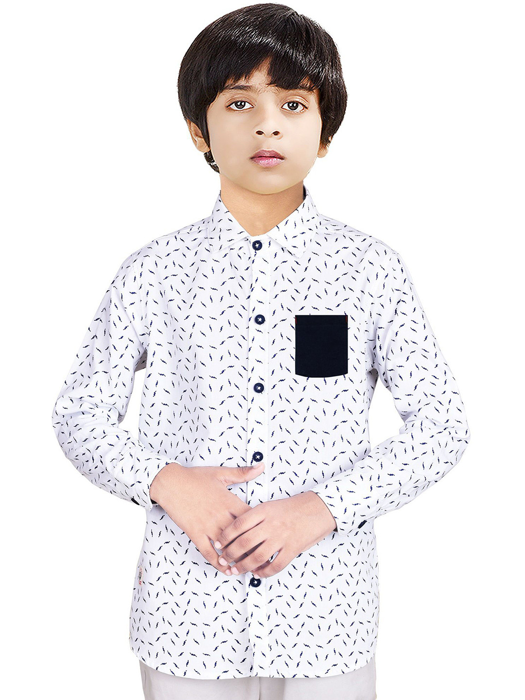 

MADE IN THE SHADE Boys Spread Collar Abstract Printed Cotton Casual Shirt, White