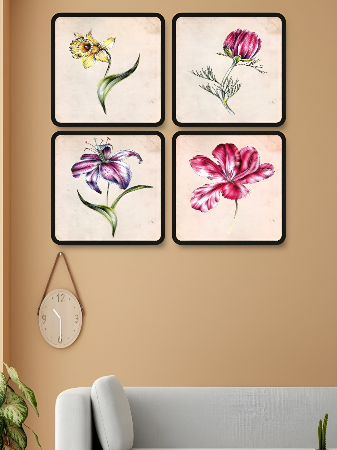 

Myntra Elegant Homes Pink & Green 4 Piece Wood Floral and Botanical Wall Paintings