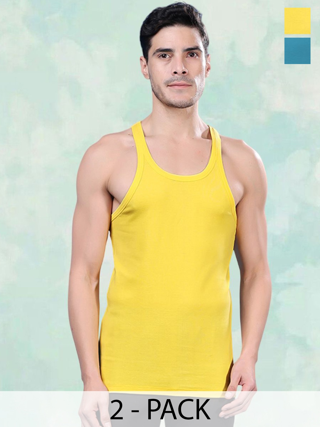 

FBAR Men Pack Of 2 Cotton Gym Innerwear Vests, Yellow