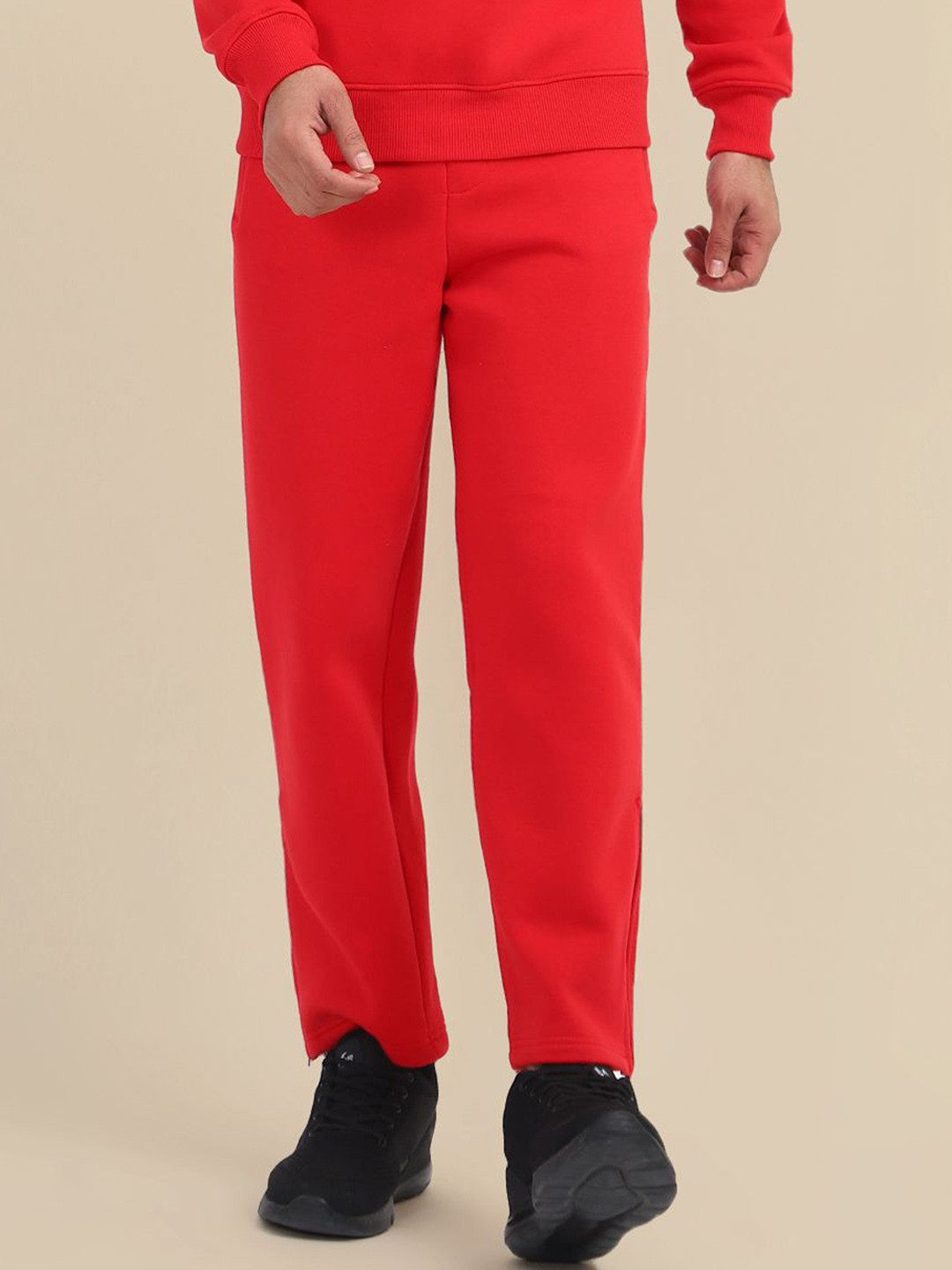 

AMSWAN Men Cotton Mid-Rise Track Pants, Red