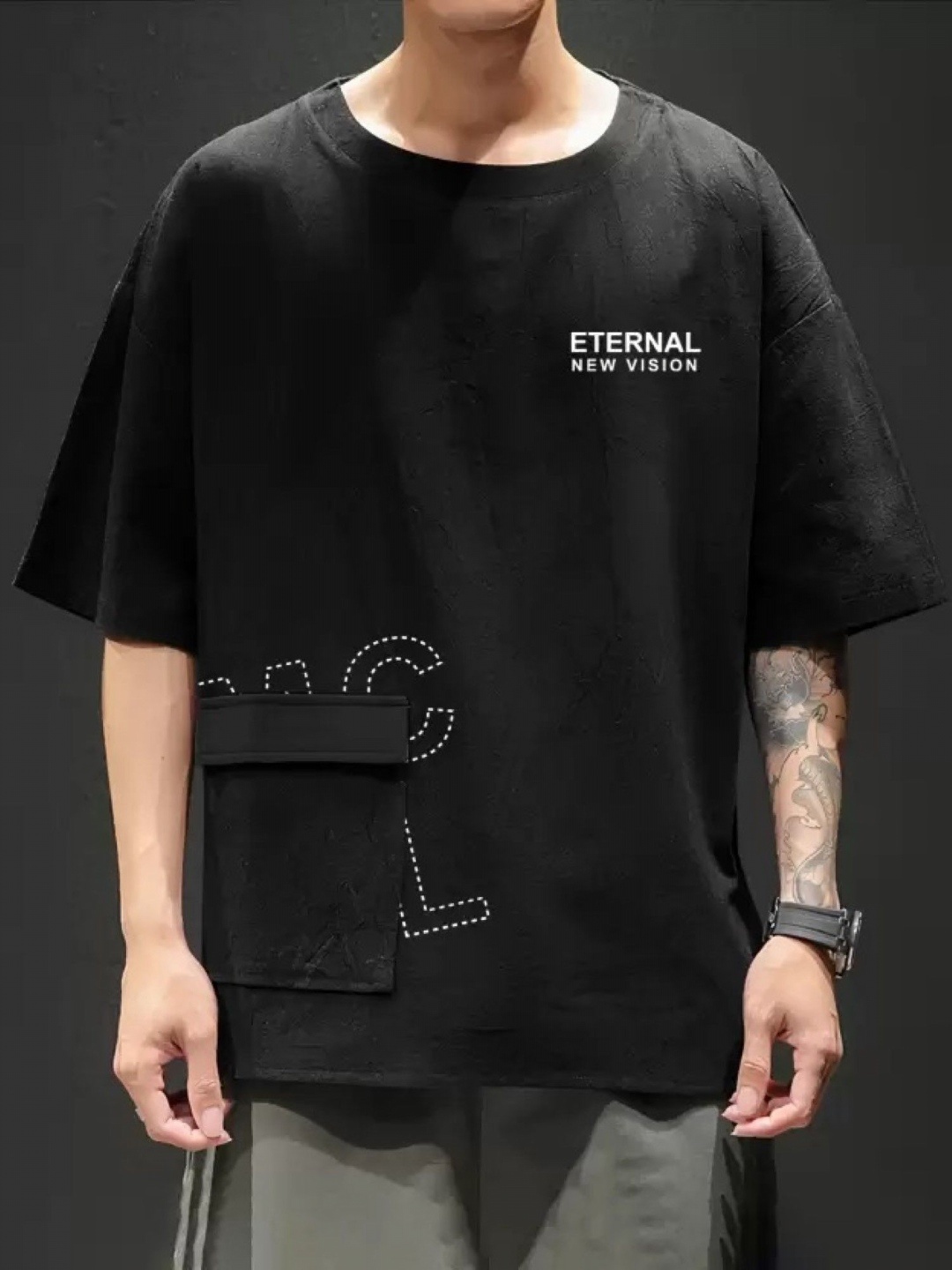 

JUMPCUTS Men Typography Printed Round Neck Cotton T-shirt, Black