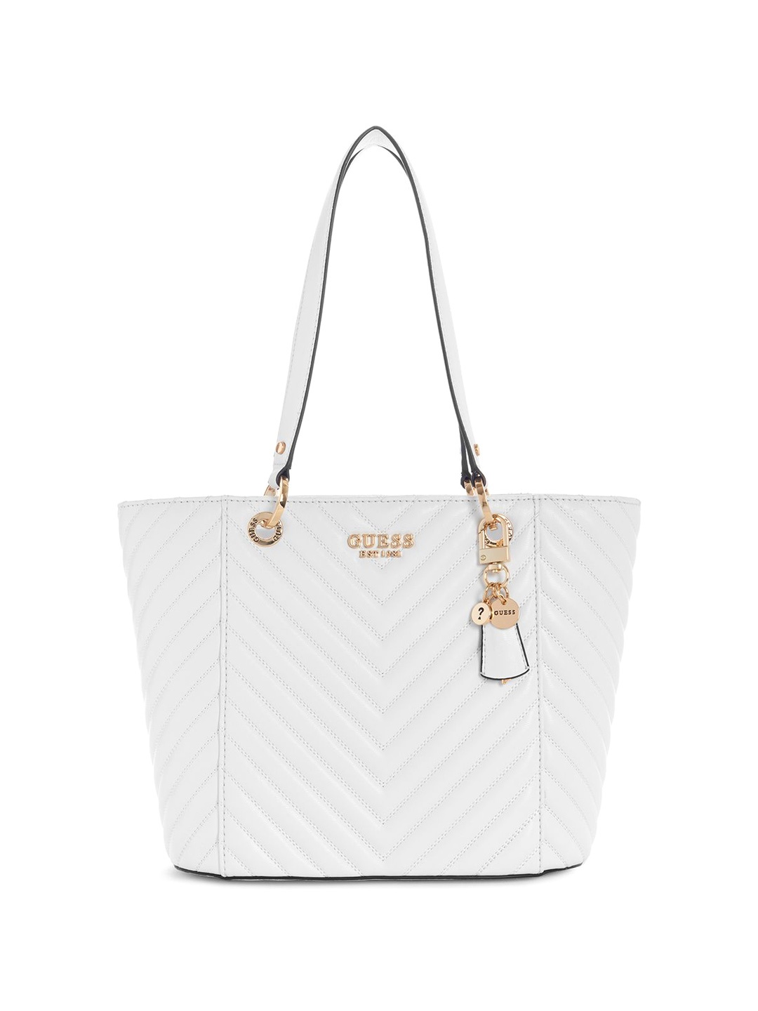 

GUESS Textured PU Structured Tote Bag with Quilted, White