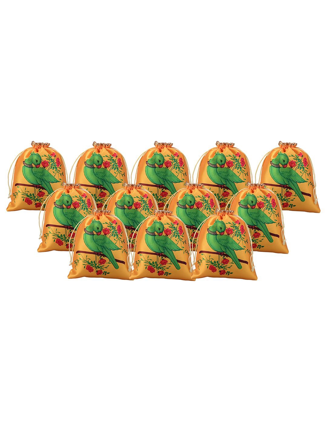 

Kuber Industries 12 Pieces Parrot Printed Satin Potli Clutchs, Yellow
