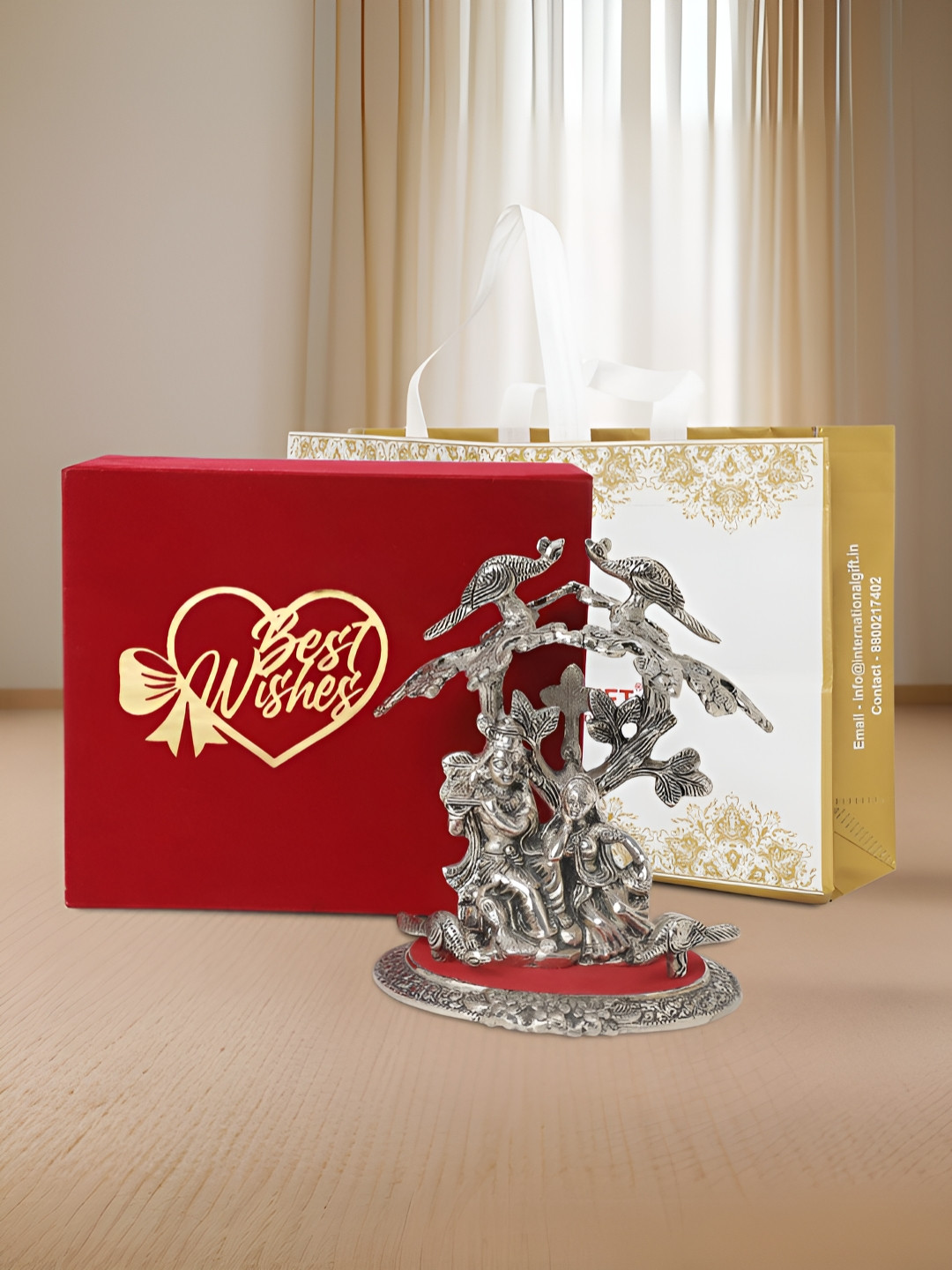 

INTERNATIONAL GIFT Silver Plated Radha Krishna Idol with Box and Best Wishes Tag