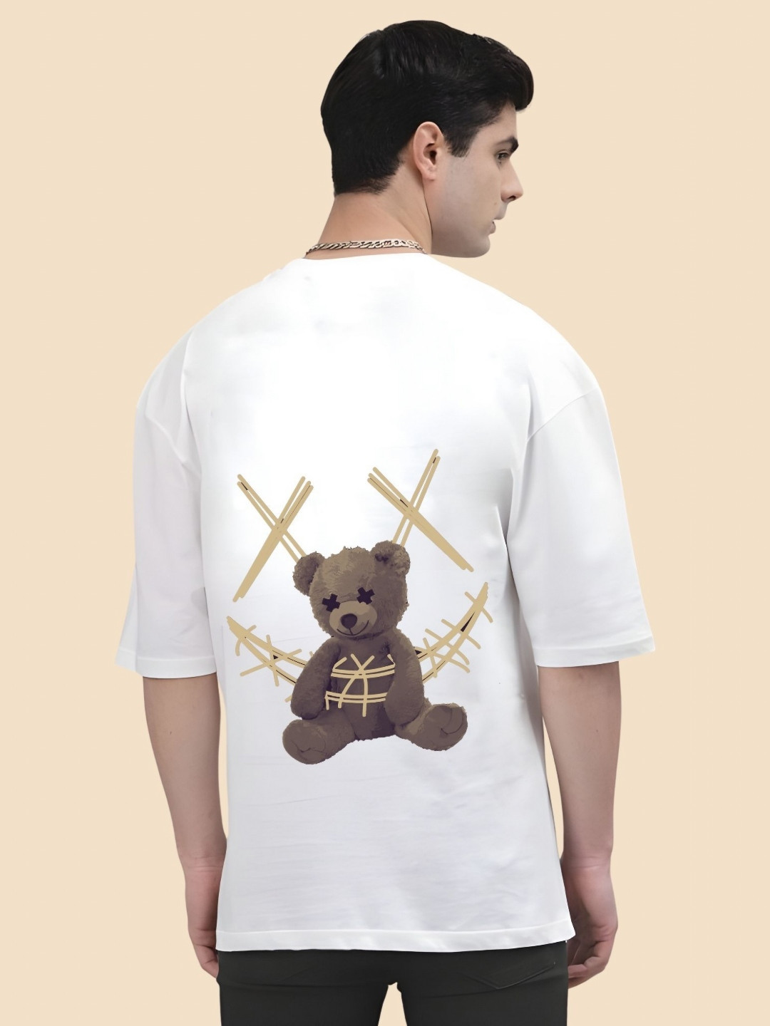 

SZN Men Graphic Printed Round Neck Cotton Oversized T-shirt, White