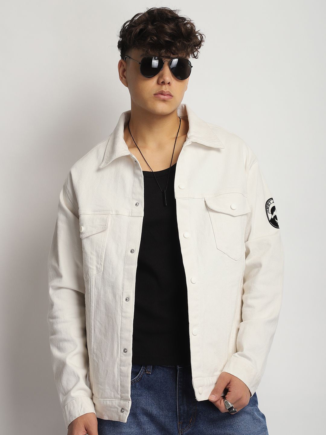 

JIMMY & JORDAN Men Denim Jacket with Patchwork, White