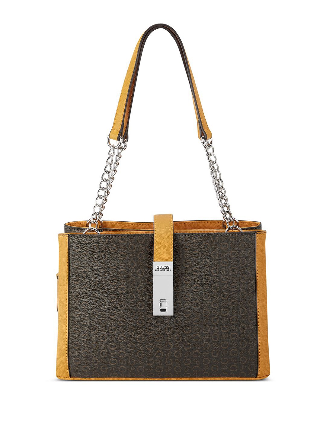 

GUESS Textured PU Structured Satchel with Quilted, Brown