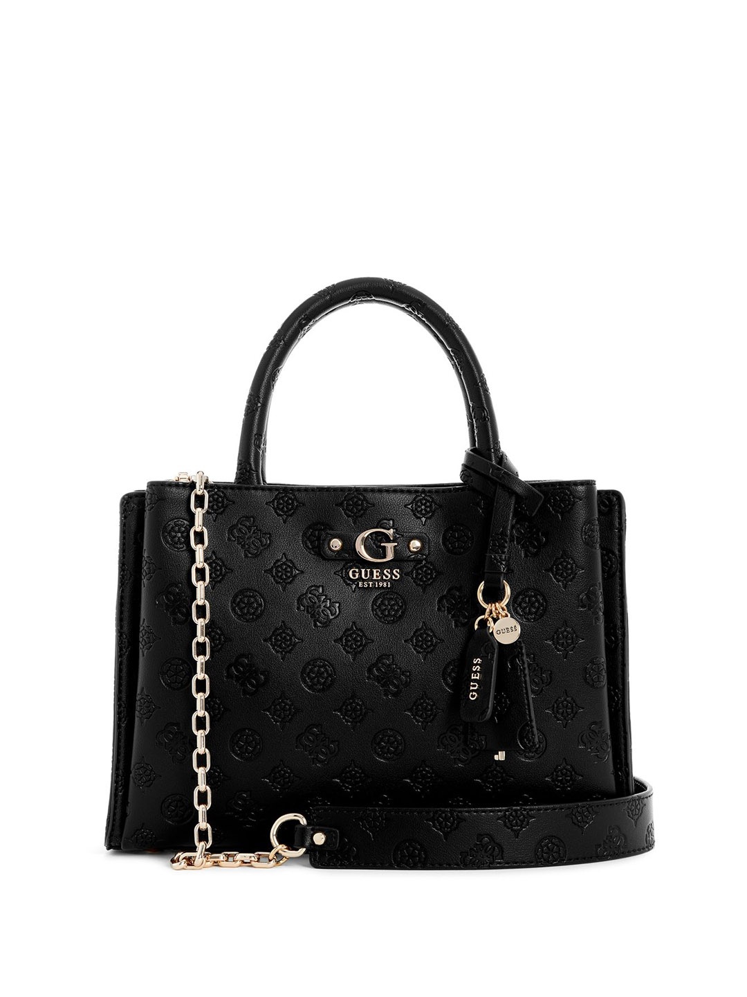 

GUESS Printed PU Bucket Shoulder Bag with Tasselled, Black