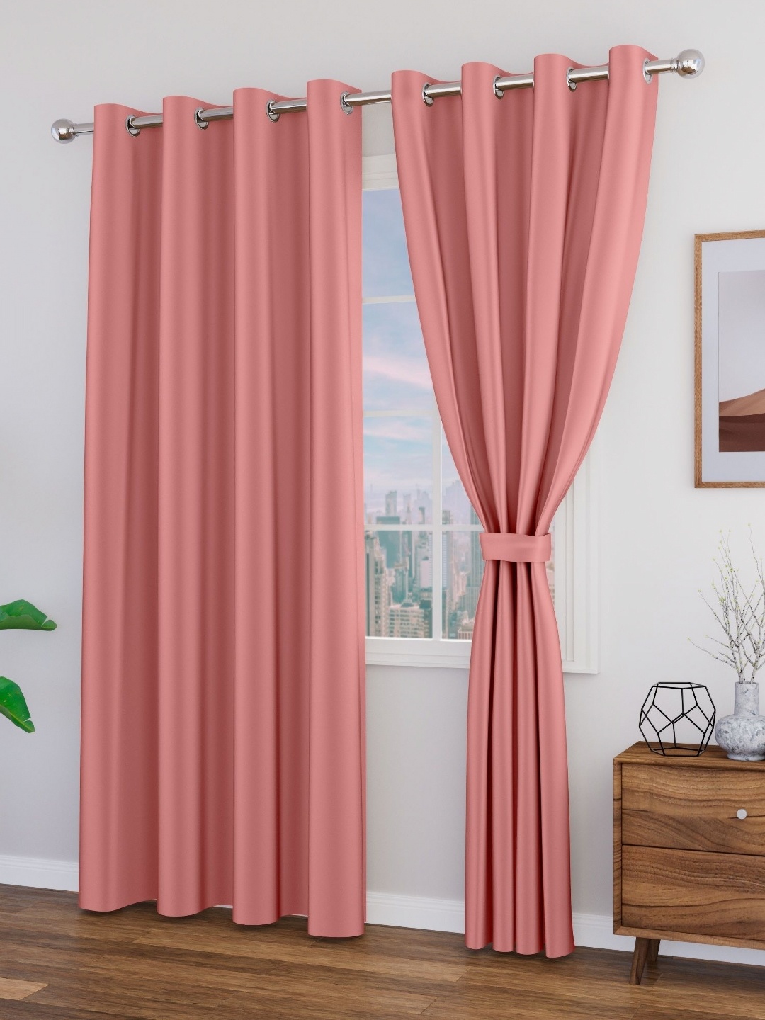 

Myntra Elegant Homes Pink Set of 2 Black Out Door Curtain