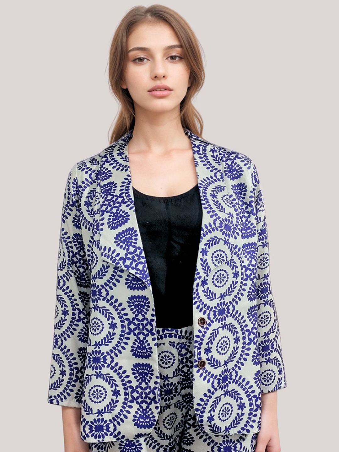 

StyFun Regular Fit Printed Notched Lapel Collar Single Breasted Casual Blazer, Grey