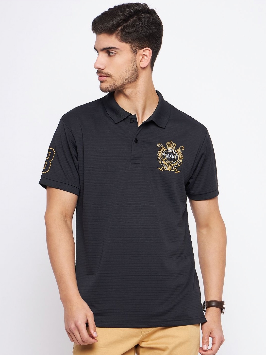 

MXN Men Solid Polo Collar Cotton T-shirt, Black