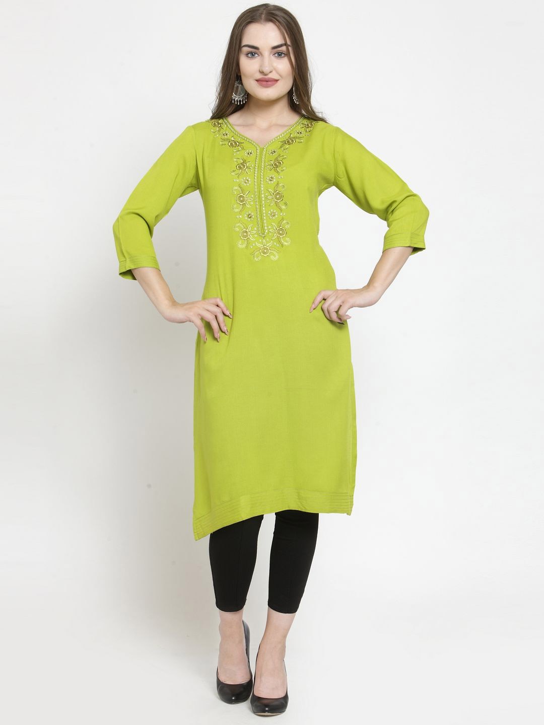 

Moda Rapido Women Floral Embroidered Thread Work Kurta, Green