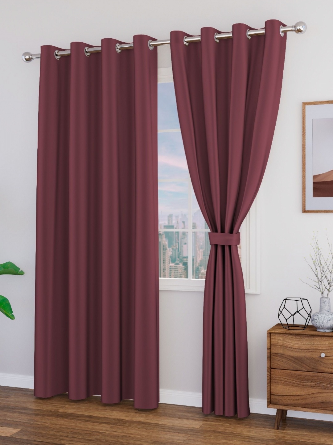 

Myntra Elegant Homes Burgundy 2 Pieces Black Out Window Curtain