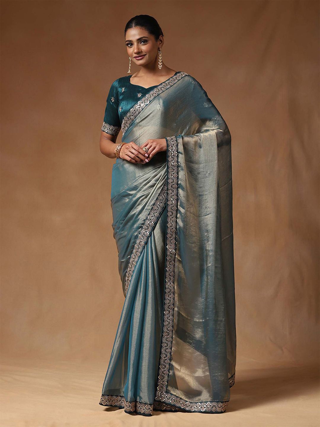 

Saree mall Embroidered Saree, Teal