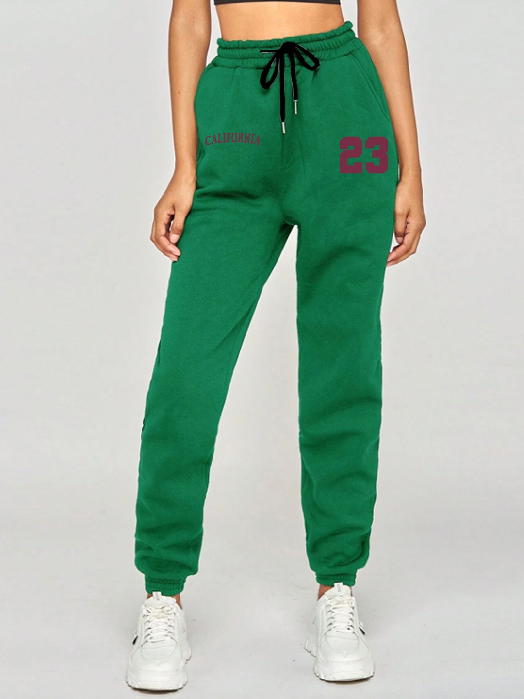 

SAAHASAM Women Relaxed Loose Fit High-Rise Joggers Trousers, Green