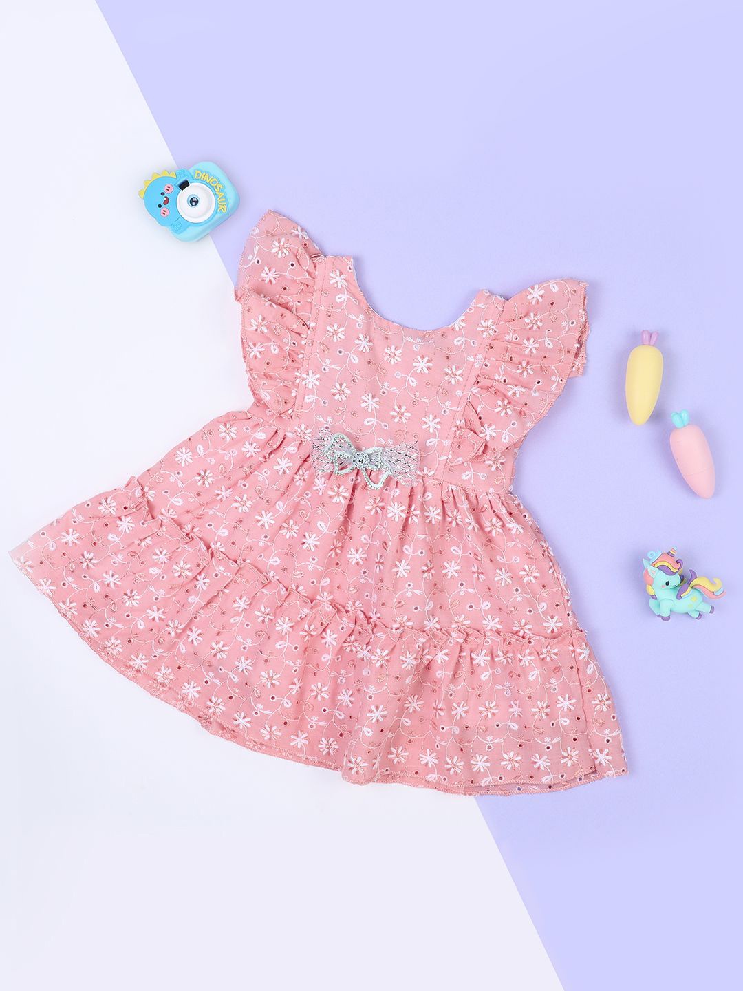 

Macwin Girls Embroidered Cotton Fit & Flare Dress, Pink