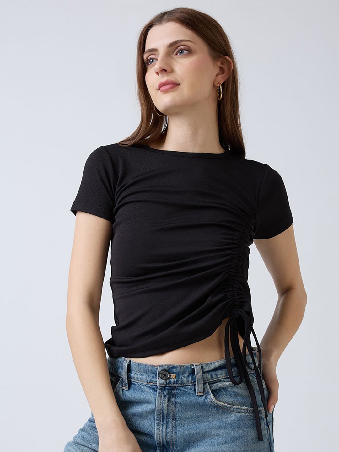 

SZN Solid Round Neck Top, Black