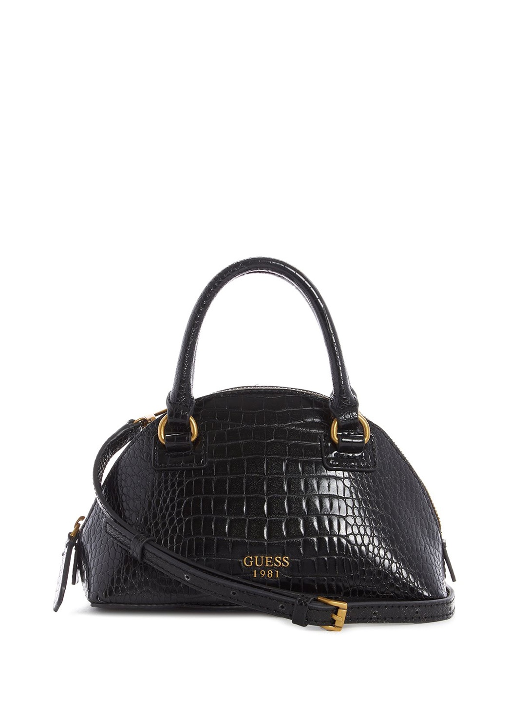 

GUESS Animal Textured PU Structured Satchel with Tasselled, Black