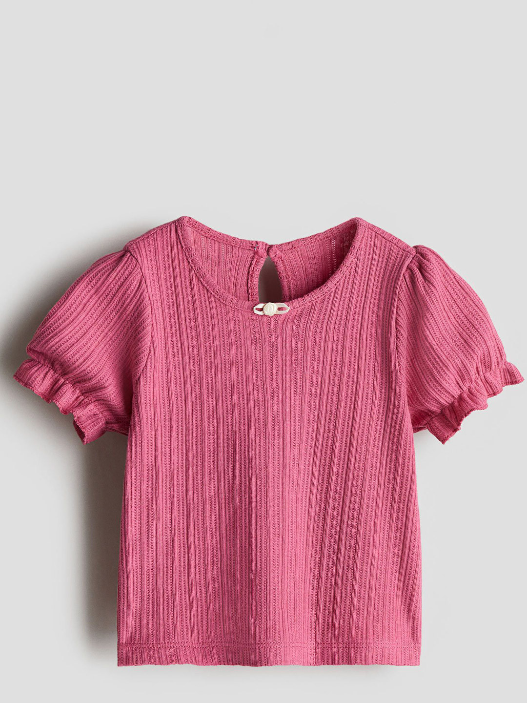 

H&M Girls Solid Round Neck Short Sleeves Textured Jersey Top, Pink