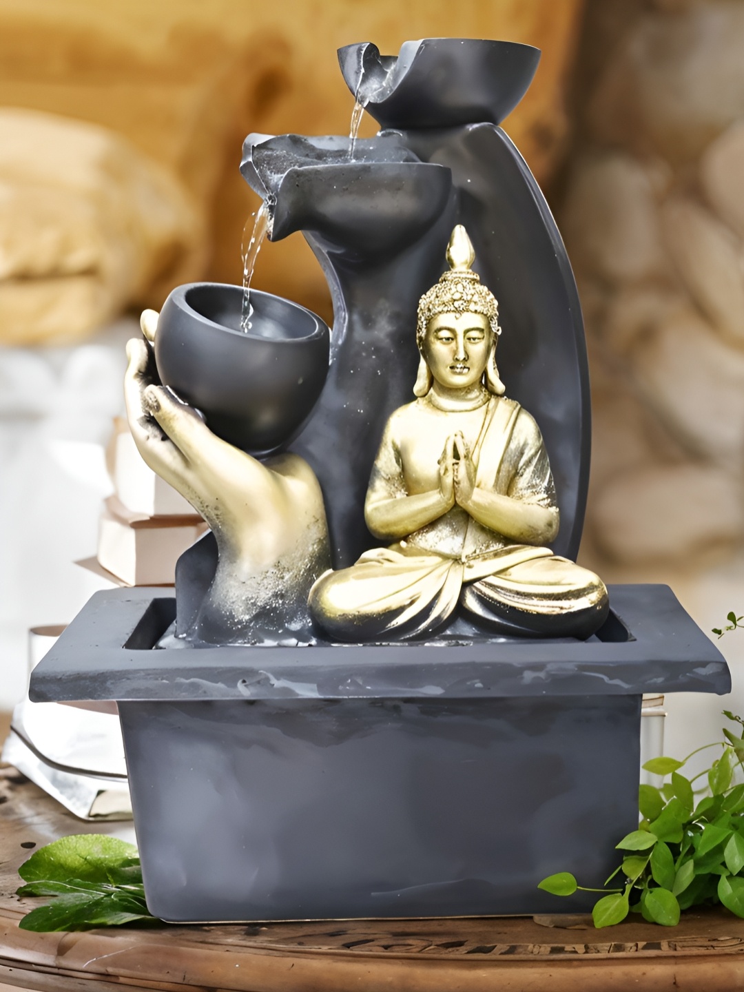 

Royaloak Black Glossy Elora-Blessing Buddha Drops Water Fountain, Gold