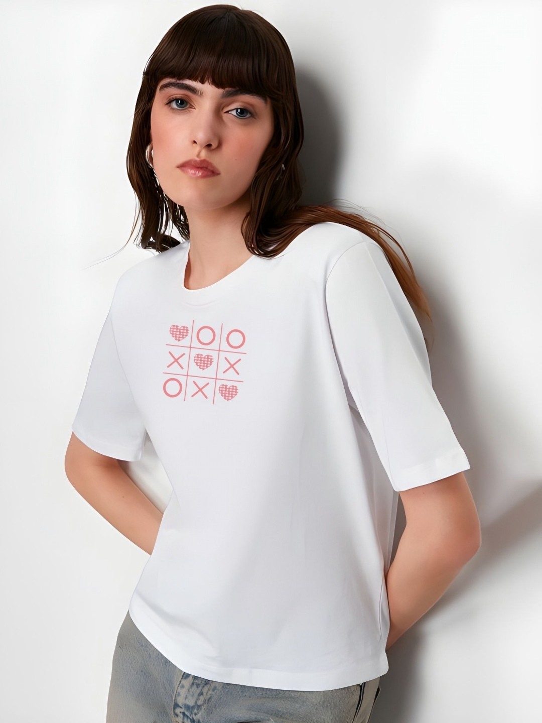 

TRENDSATTIRE Women Graphic Printed Round Neck Cotton T-shirt, White