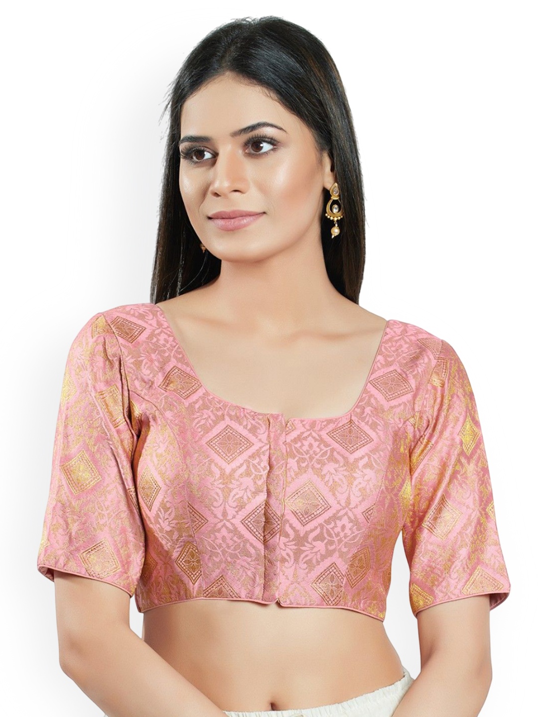 

Mmore Round Neck Saree Blouse, Pink