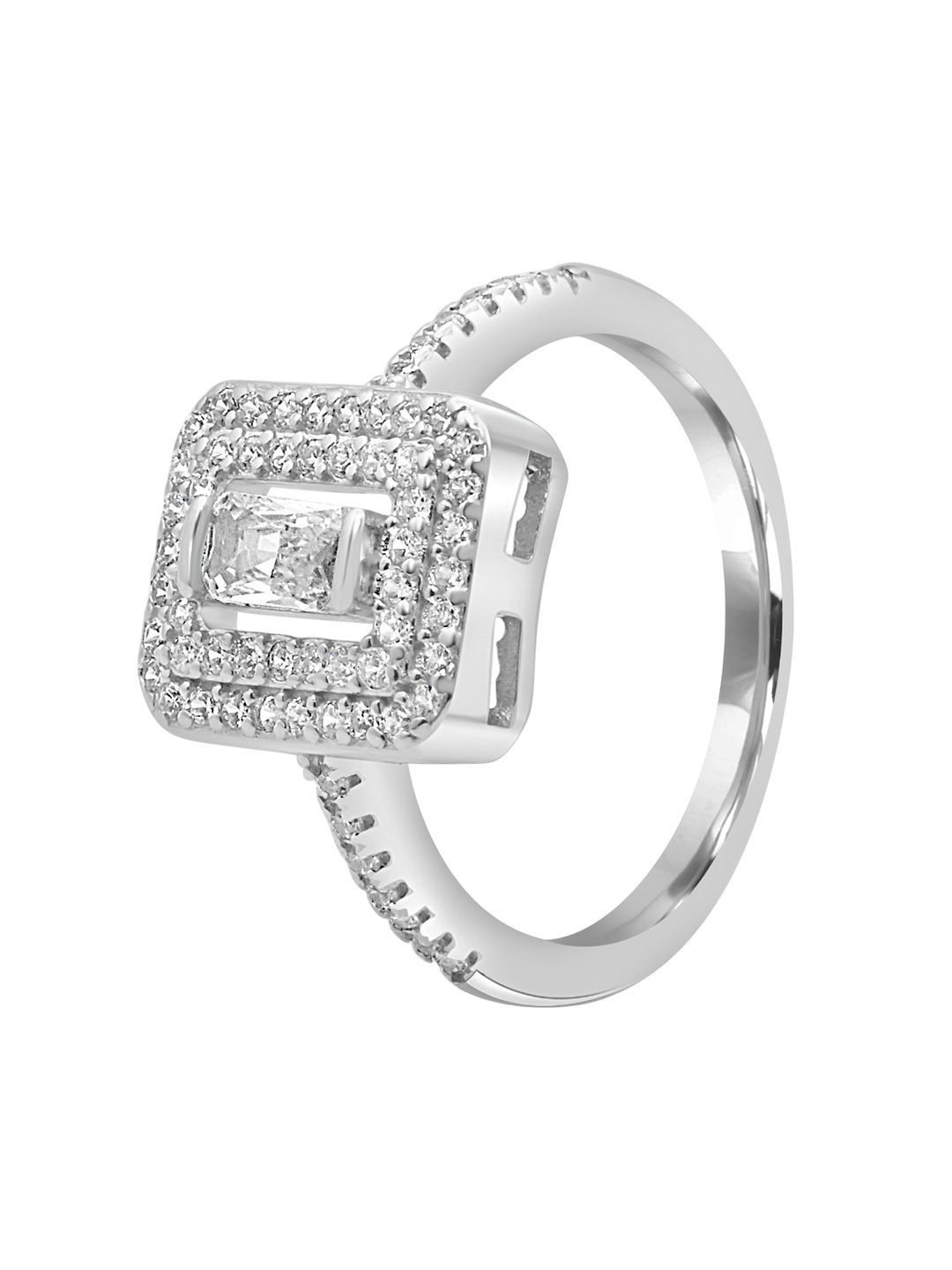 

925 SILLER Pure Silver Rhodium-Plated Cubic Zirconia Studded Bold Ring