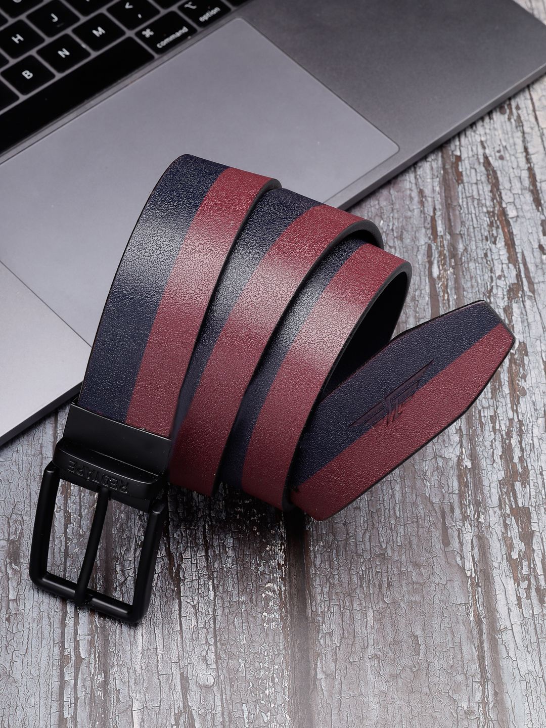 

Red Tape Men Leather Reversible Formal Belt, Navy blue