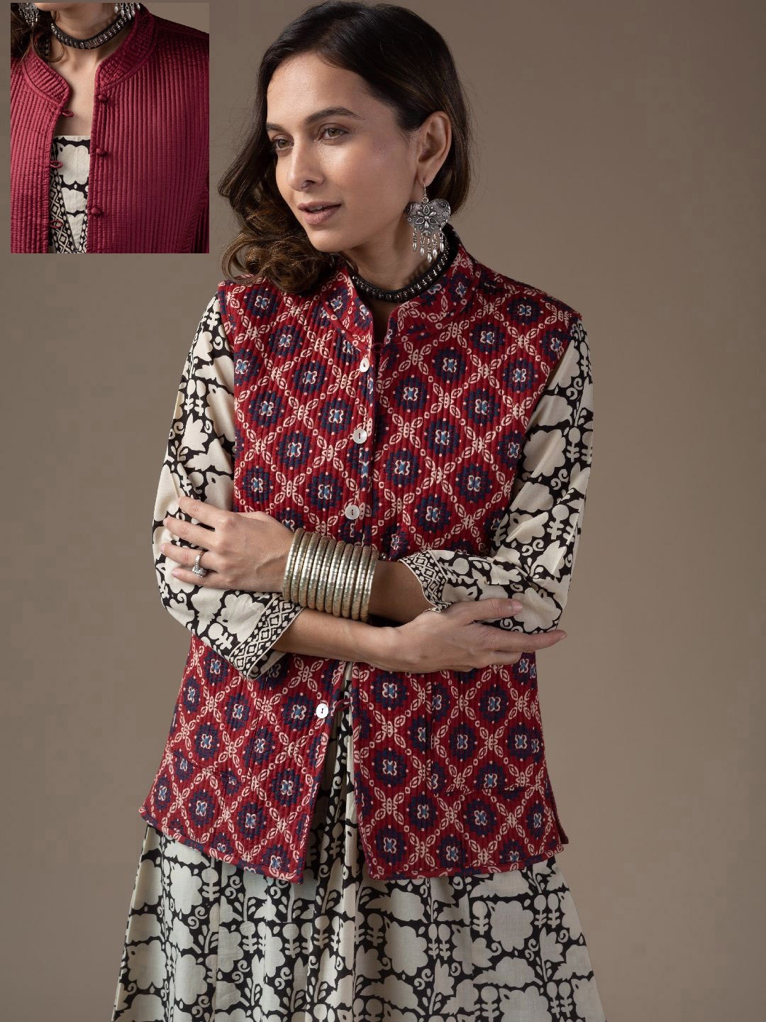 

KUSVAA Women Sleeveless Reversible Open Front Jacket, Maroon