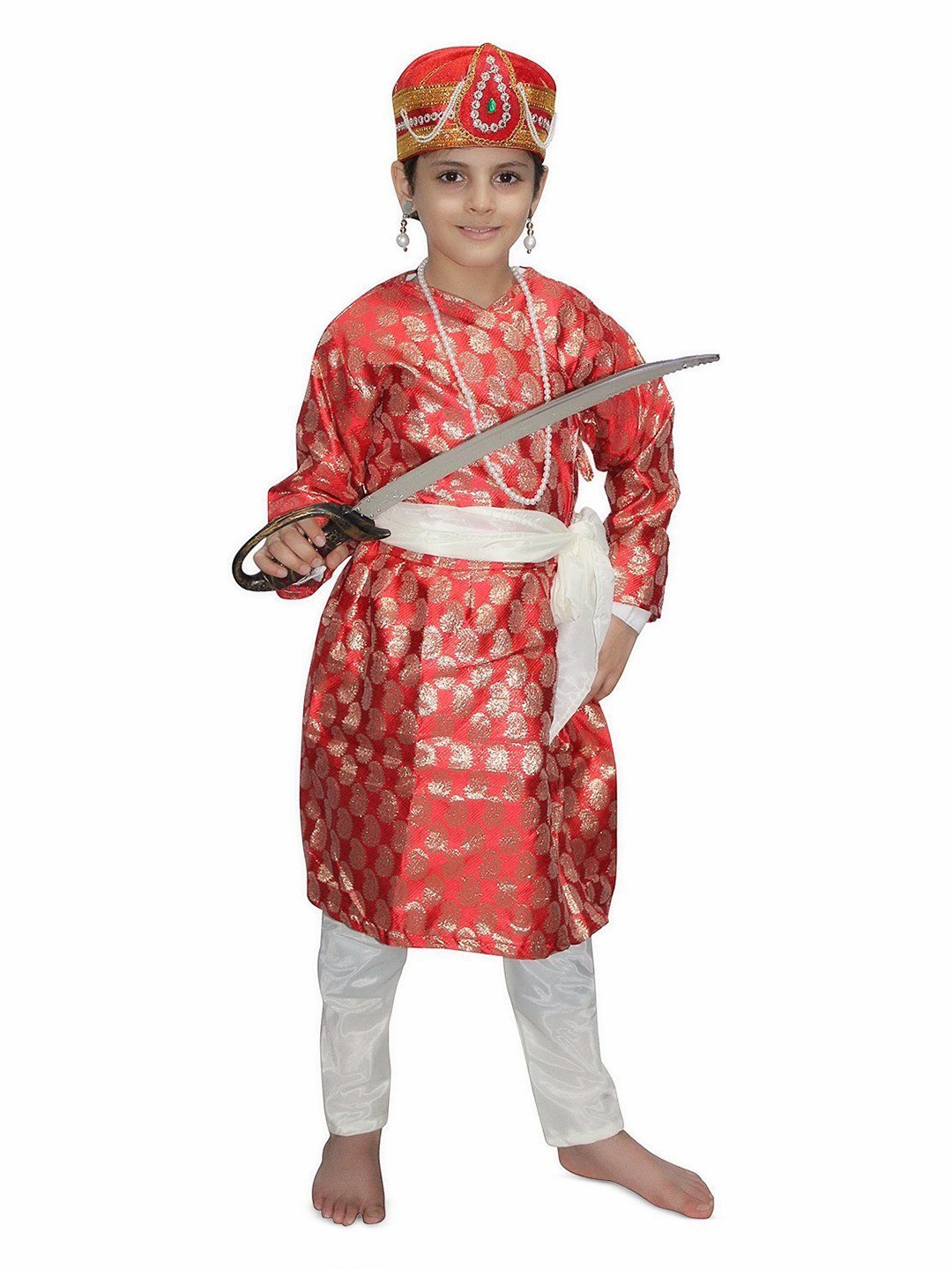 

Kaku Fancy dresses Boys Self Design The Great Mughal King Akbar Costume, Red