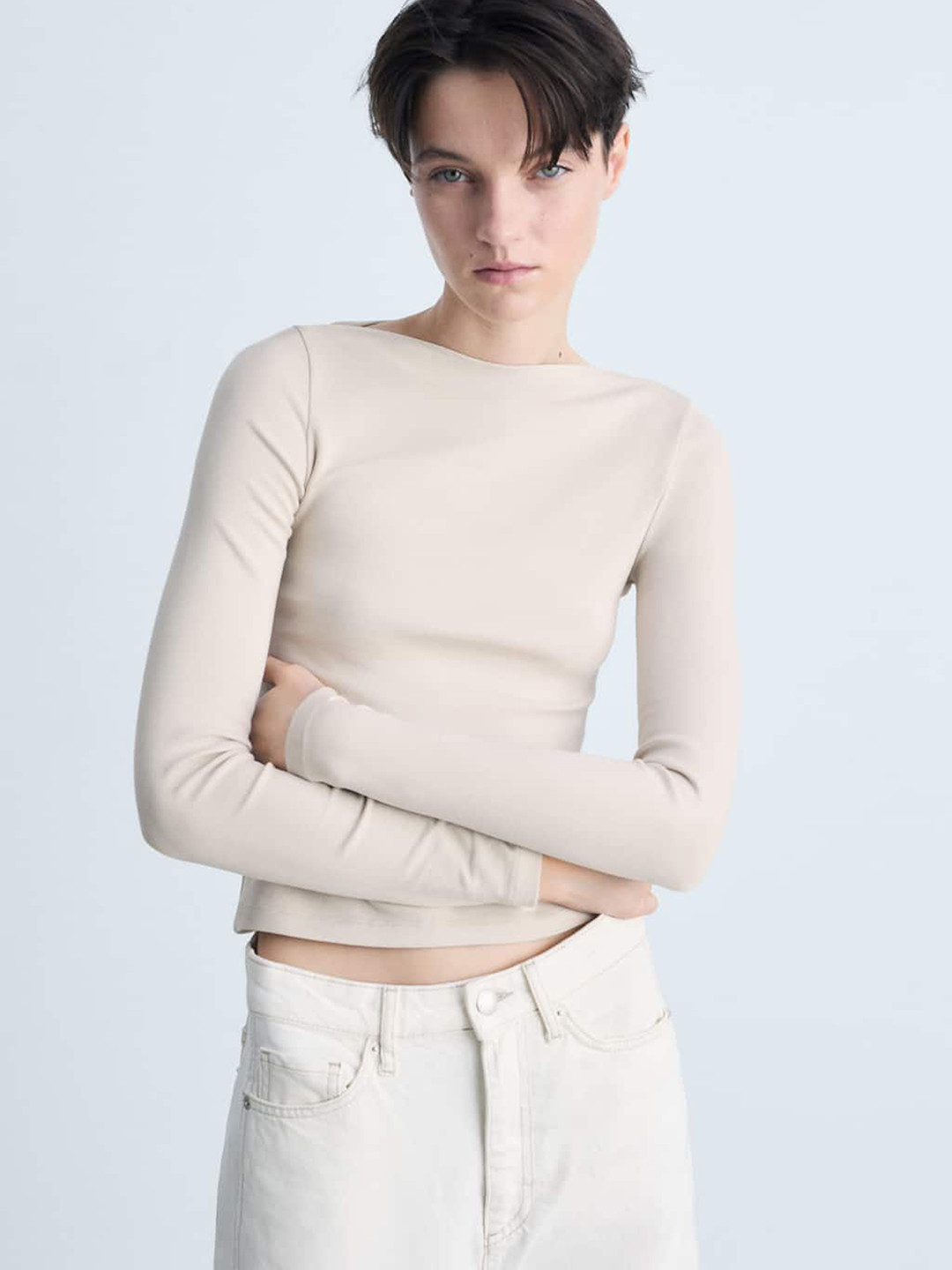 

MANGO Women Slim Fit T-shirt, Beige