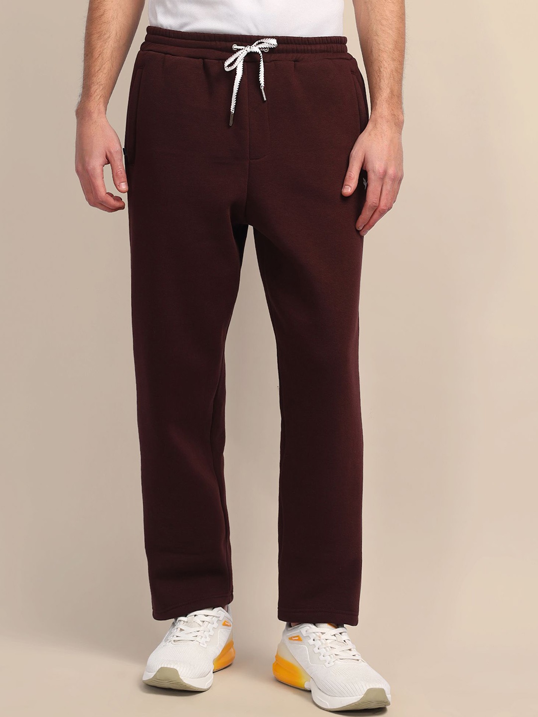 

AMSWAN Men Cotton Mid-Rise Track Pants, Brown