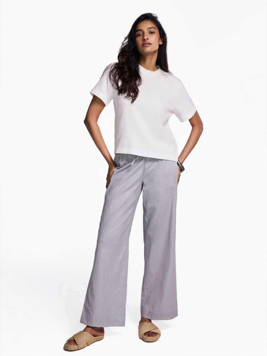 

Terra Luna Women Solid Round Neck Cotton Relaxed Fit T-shirt, White